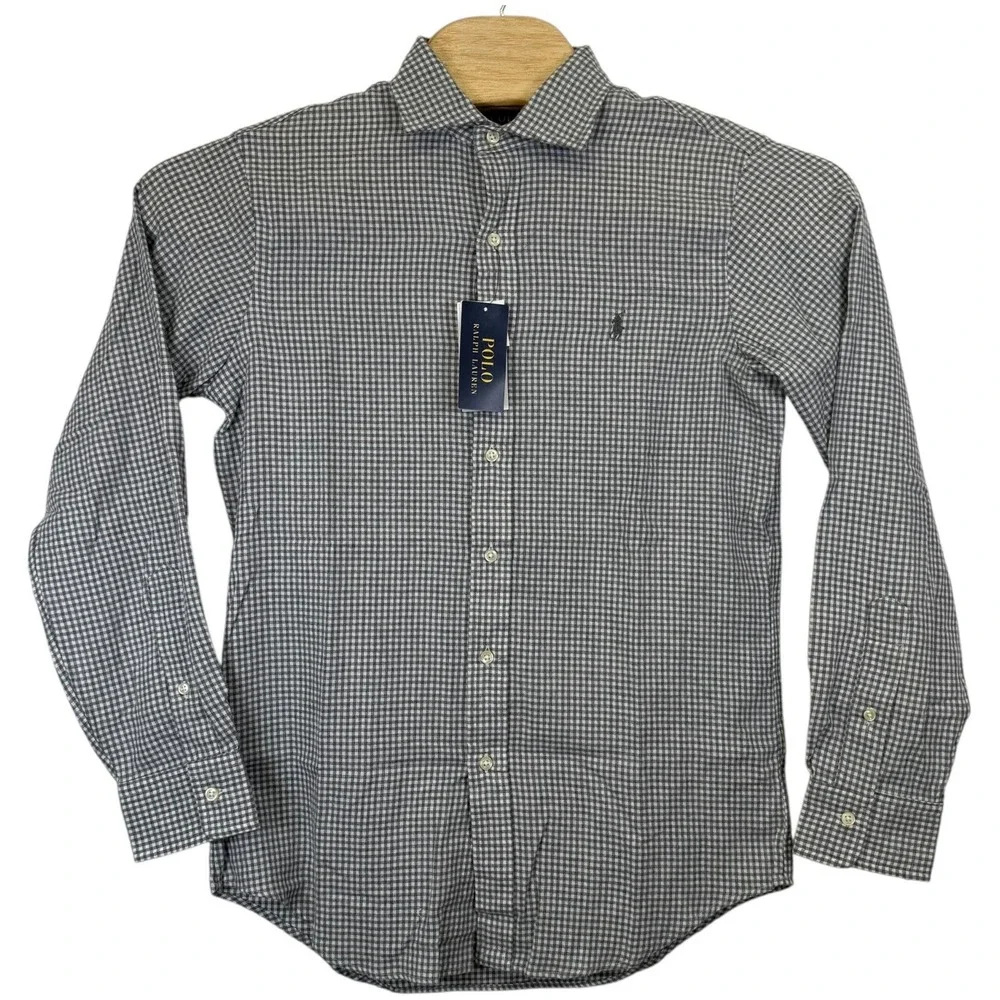 NEW Polo Ralph Lauren Button Down Mens Small Grey Gingham Classic Fit Shirt $125